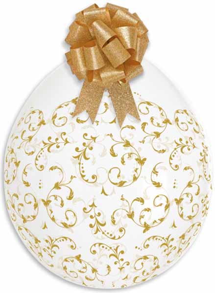 Gemar 18-Inch Gold Filigree Latex Stuffing Balloons, 25 Pack