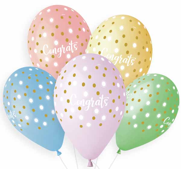 Gemar 13-Inch Congrats Golden Dots Latex Balloons, 50 Count