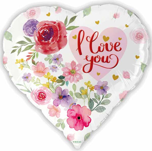 I Love You Floral Heart Foil Balloon, 18 Inch