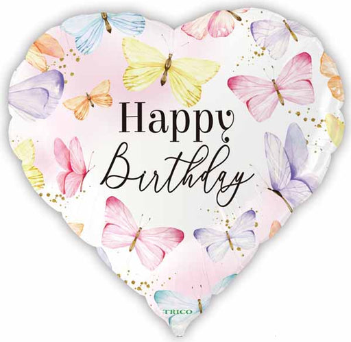 Happy Birthday Heart & Butterfly 18-Inch Foil Balloon
