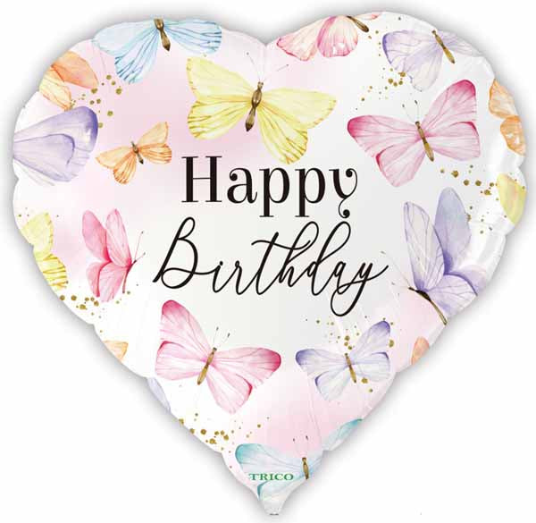 Happy Birthday Heart & Butterfly 18-Inch Foil Balloon