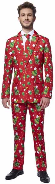 Suitmeister Men's Trees & Red Stars Christmas Suit, Medium