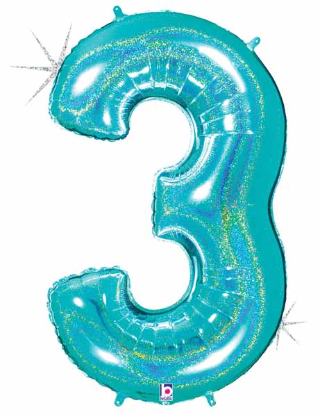 Megaloon Number 3 Holographic Balloon, 40 Inch