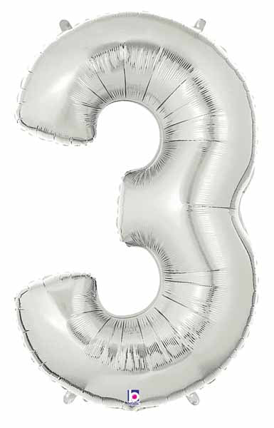 34" Silver Number 3 Megaloon Balloon
