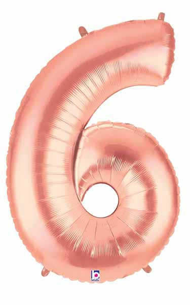 Megaloon Rose Gold Number 6 Balloon, 34 Inch