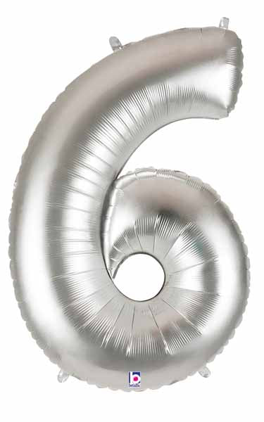 Megaloon Silver Number 6 Balloon, 34 Inch