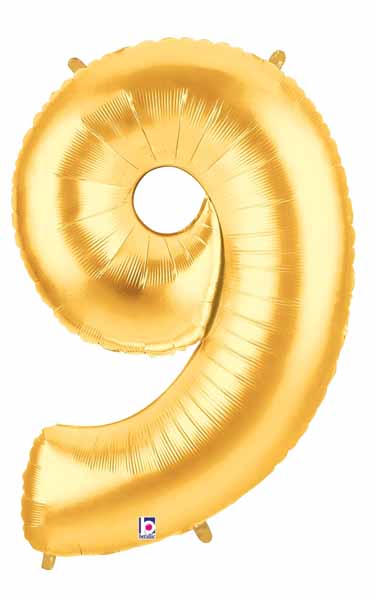 Megaloon Gold Number 9 Balloon, 34 Inch