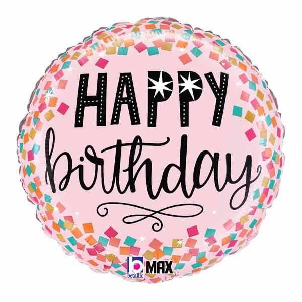 Happy Birthday Pink Confetti 9" Round Foil Balloon