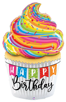 Giant Happy Birthday Cupcake Foil Balloon, 5 ft