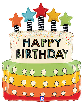 Birthday Cake with Star Candle 31-Inch Foil Balloon