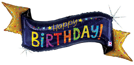 Navy Birthday Banner Holographic Foil Balloon, 51 Inch
