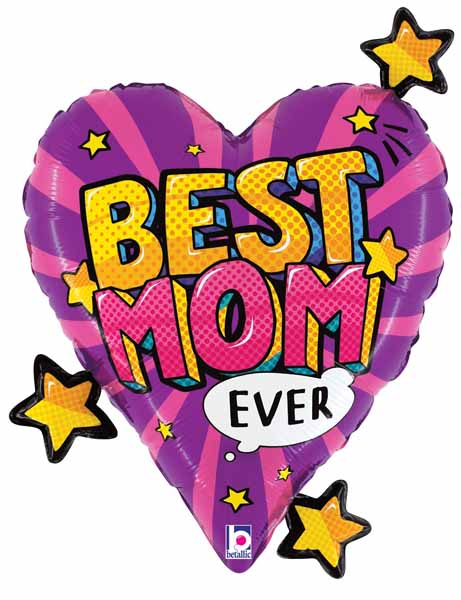 Best Mom Comic Heart 25" Foil Balloon
