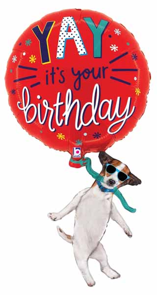 Yay Birthday Dog 38" Shaped Foil Balloon