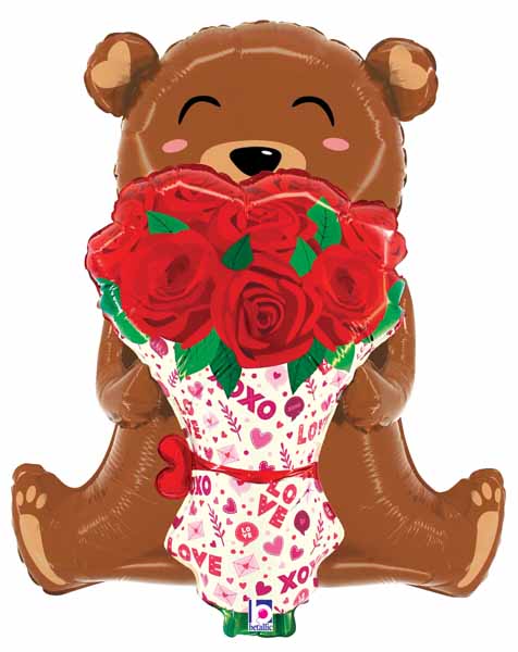 Rose Bouquet Bear 25-Inch Shaped Foil Balloon