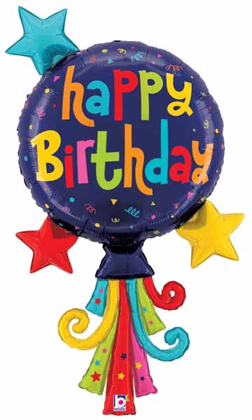 Happy Birthday Balloon Streamers 40-Inch Foil Balloon