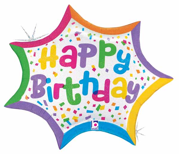 Happy Birthday Confetti Burst 27-Inch Holographic Foil Balloon