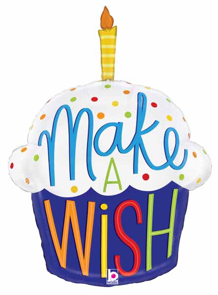 Make a Wish Cupcake 28-Inch Foil Birthday Balloon
