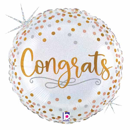 Congrats Confetti 18-Inch Round Holographic Foil Balloon