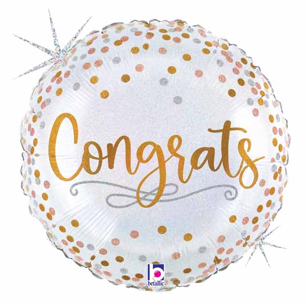Congrats Confetti 18-Inch Round Holographic Foil Balloon