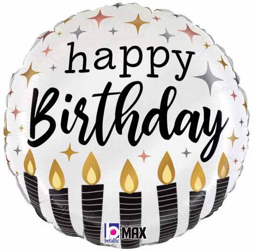 Metallic Happy Birthday Candles 18-Inch Round Satin Balloon