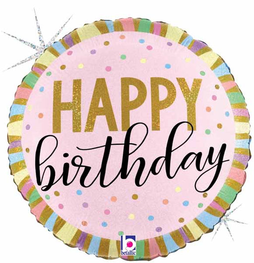 Pastel Stripes Happy Birthday Holographic Foil Balloon, 18 Inch
