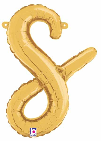 14" Gold Script Letter S Balloon