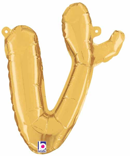 14 Inch Gold Script Letter V Balloon