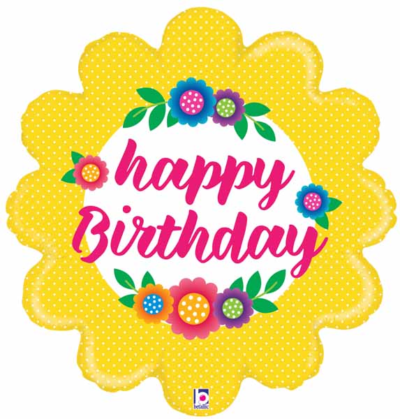 Yellow Flower Happy Birthday Foil Balloon, 24 Inch