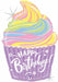 22" Pastel Cupcake Happy Birthday Holographic Foil Balloon
