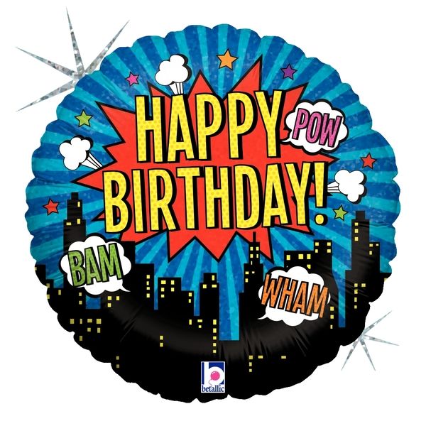 Superhero Birthday 18-Inch Holographic Foil Balloon