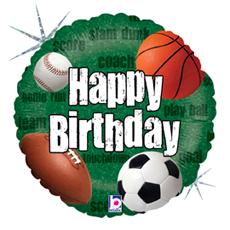 Sports Ball Happy Birthday 18-Inch Holographic Foil Balloon