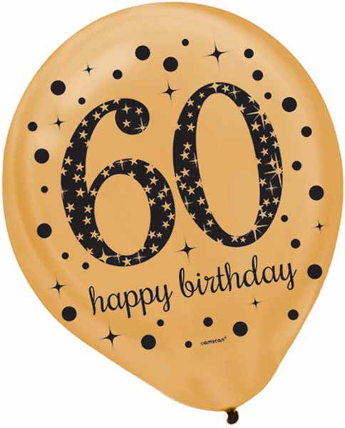12-Inch Sparkling 60th Birthday Balloons, 15 Count