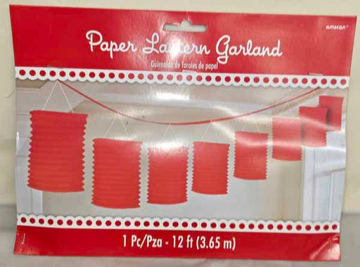 Red Paper Lantern Garland, 12 ft