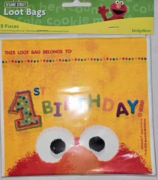 Sesame Street 1st Birthday Loot Bags, 8 Pack
