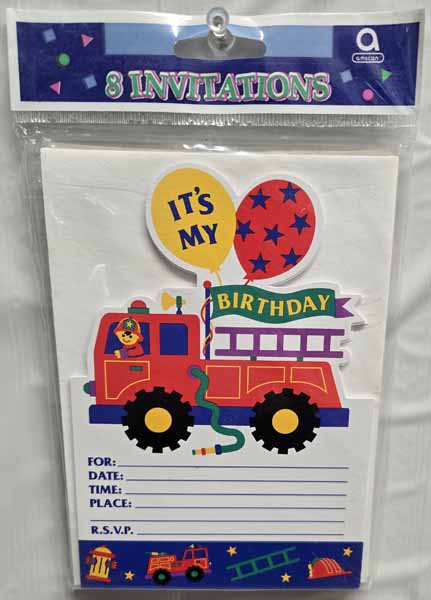 Hook & Ladder Birthday Party Invitations, 8 Pack