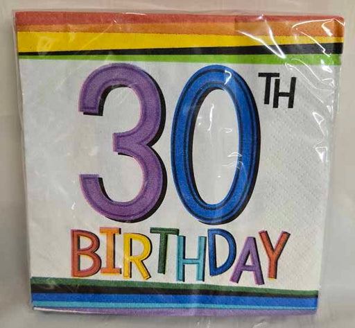 Rainbow 30th Birthday Beverage Napkins, 16 Count
