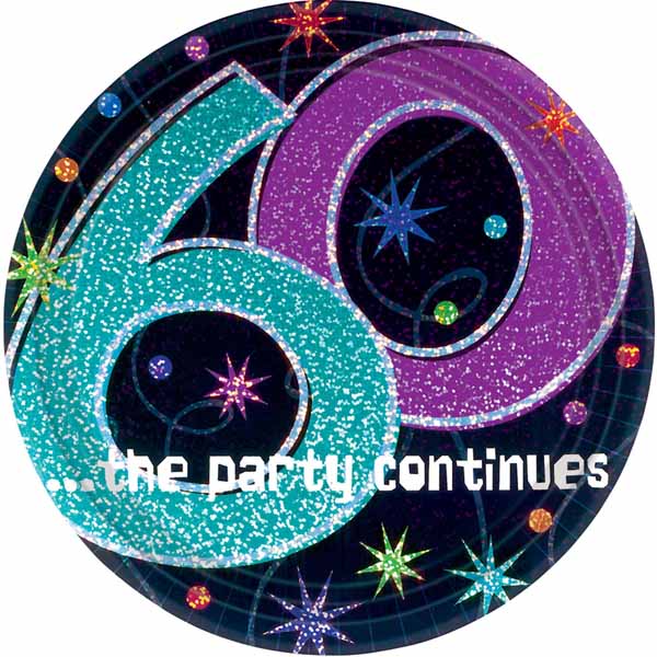 The Party Continues 60th Birthday 7-Inch Plates, 8 Pack