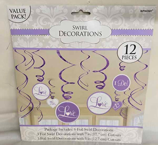 Lilac Foil Swirl Decorations, 12 Pack