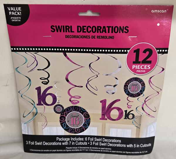 Sweet Sixteen Foil Swirl Decoration Kit