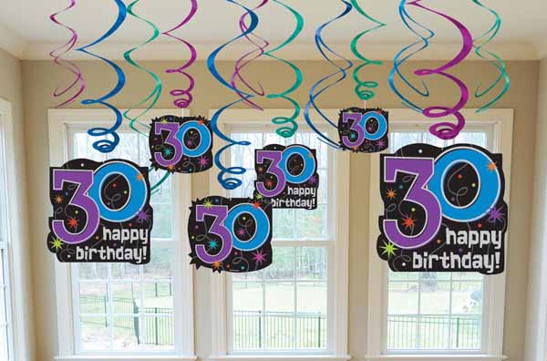 30th Birthday Hanging Swirl Decorations, 12 Pack