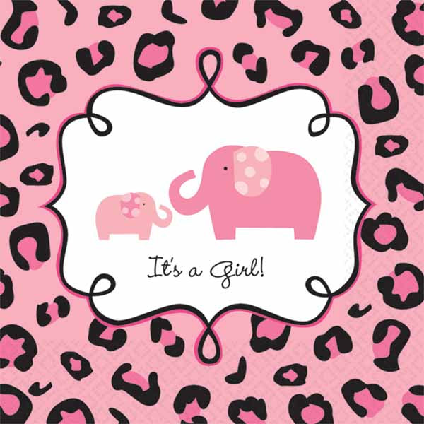 Sweet Safari Girl Baby Shower Beverage Napkins, 36 Count