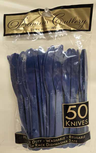 Navy Blue Heavyweight Plastic Knives, 48 Count
