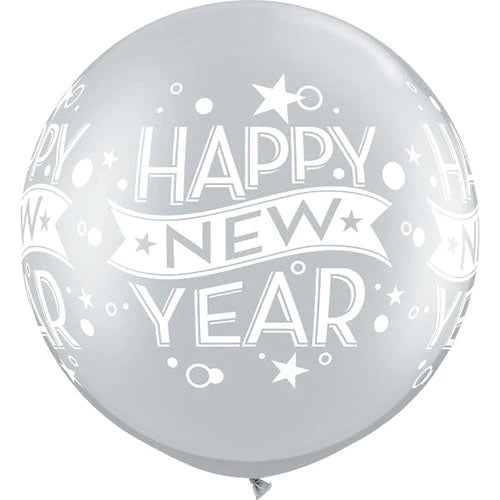 Silver New Year Jumbo Balloons 30" Elegance (1/Pk)