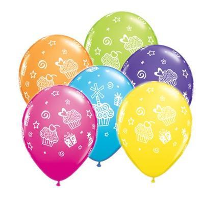 Whimsical 11" Cupcakes & Presents Latex Balloons Assortment (50/Pk)