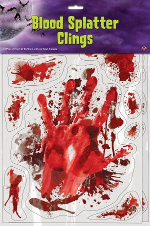 Blood Splatter Halloween Clings, 12 x 17 Inch Sheet