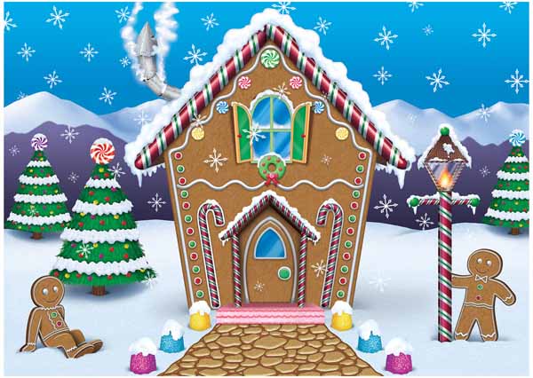 Gingerbread House Fabric Backdrop, 5 x 7 ft