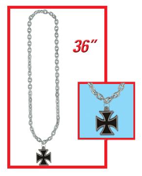 36-Inch Black Chain Necklace with Iron Cross Medallion