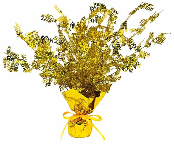 Gold Happy Birthday Gleam 'N Burst Centerpiece, 15 Inches