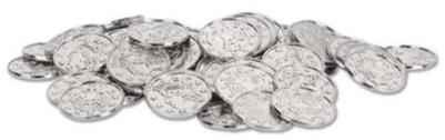 Silver Plastic Pirate Coins, 100 Count