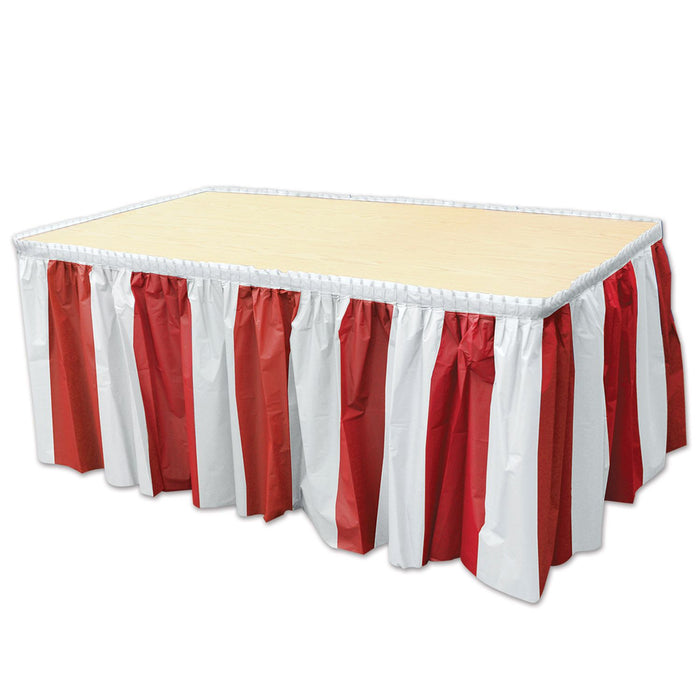 Red & White Striped Table Skirt